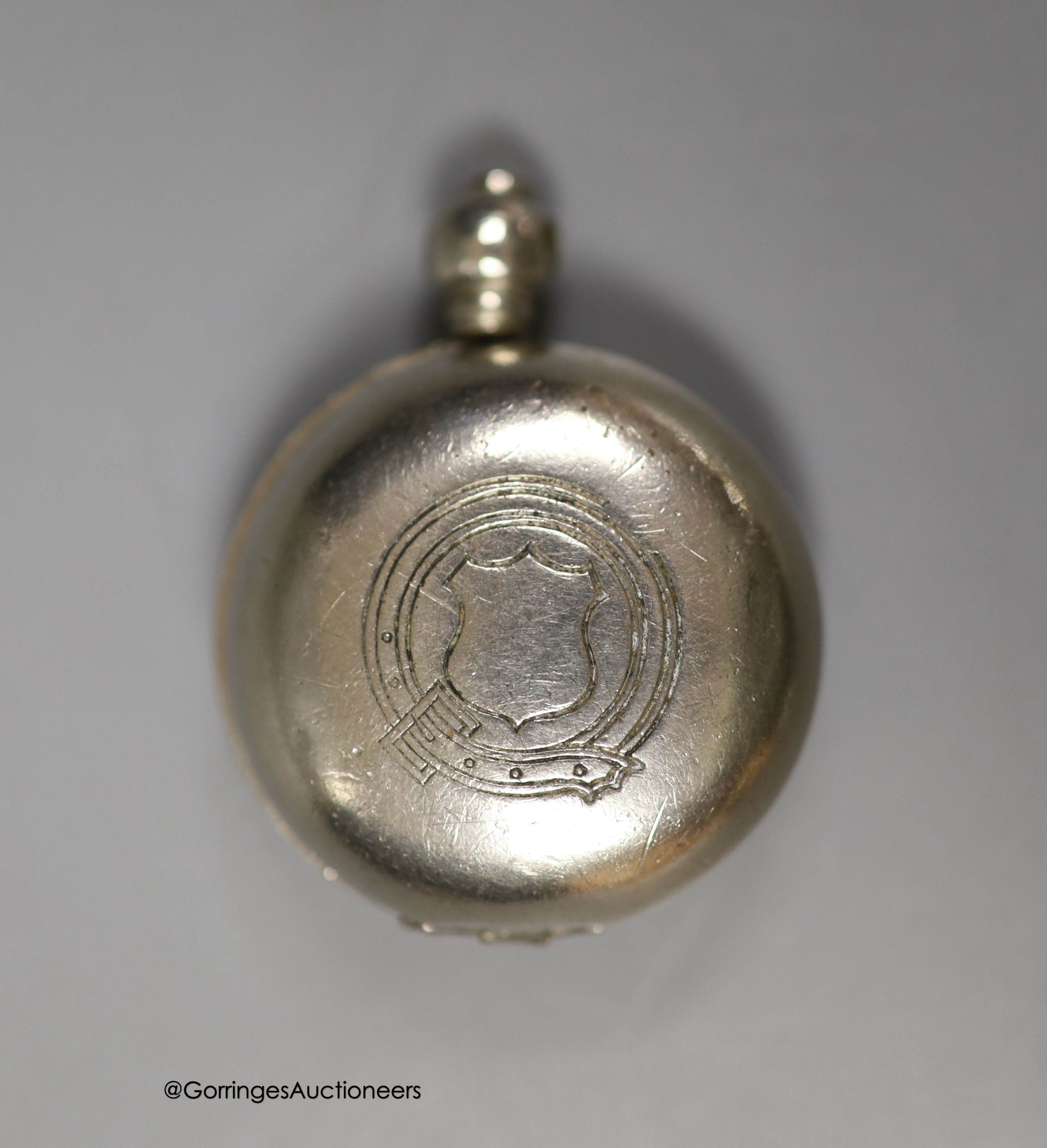 A 19th century Dutch white metal pill box, 42mm and a base metal sovereign case.